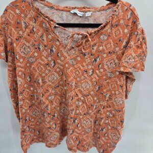 Canyon Retreat Orange Blue Southwest Design Short-Sleeved Top Size 2X